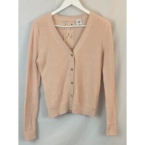 Cabi Sweater Womens M Pink Knit Cross Back Detail Long Sleeve Preppy Cardigan